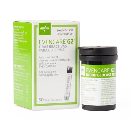 Medline EvenCare G2 Blood Glucose Test Strips for Diabetes Monitoring, 50 Count