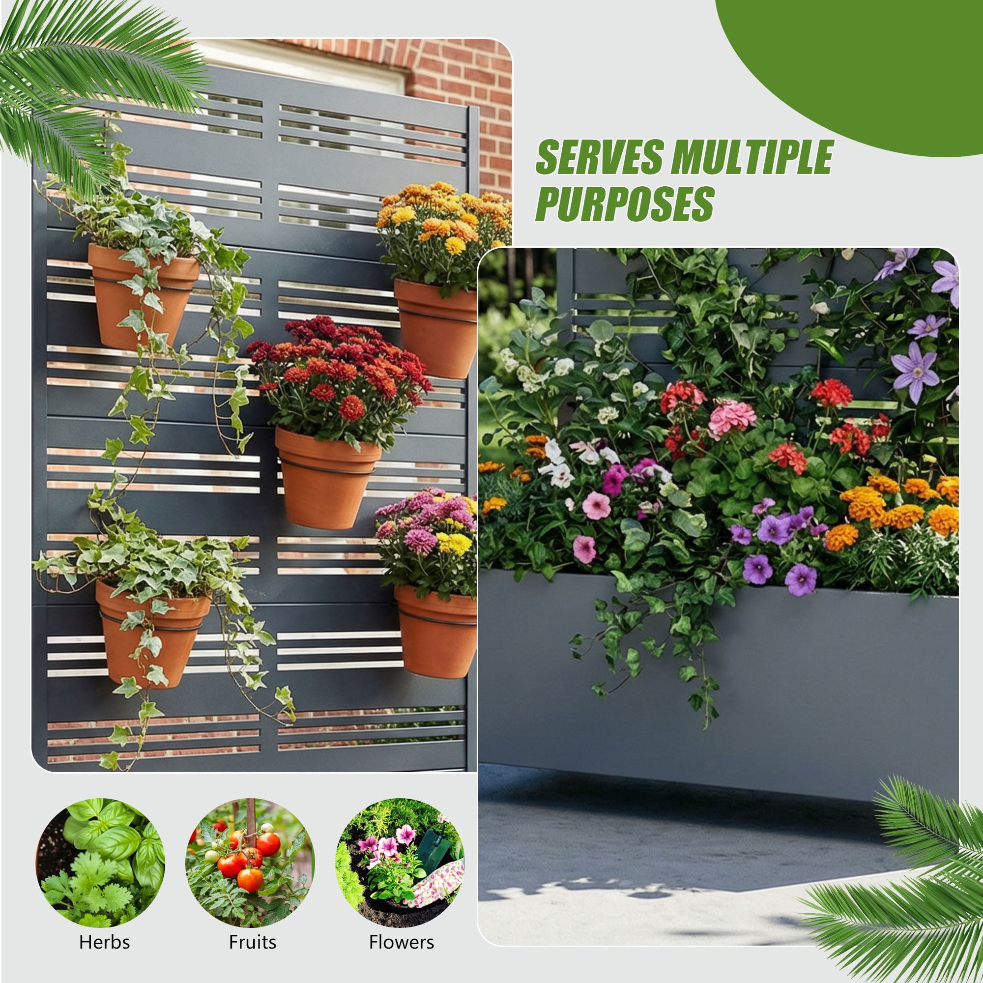 MAYEERTY 5 Panels Outdoor Metal Planter Box, Durable Weather-Resistant Planter, Decorative Metal Flower Box for Patio, Balcony, Garden