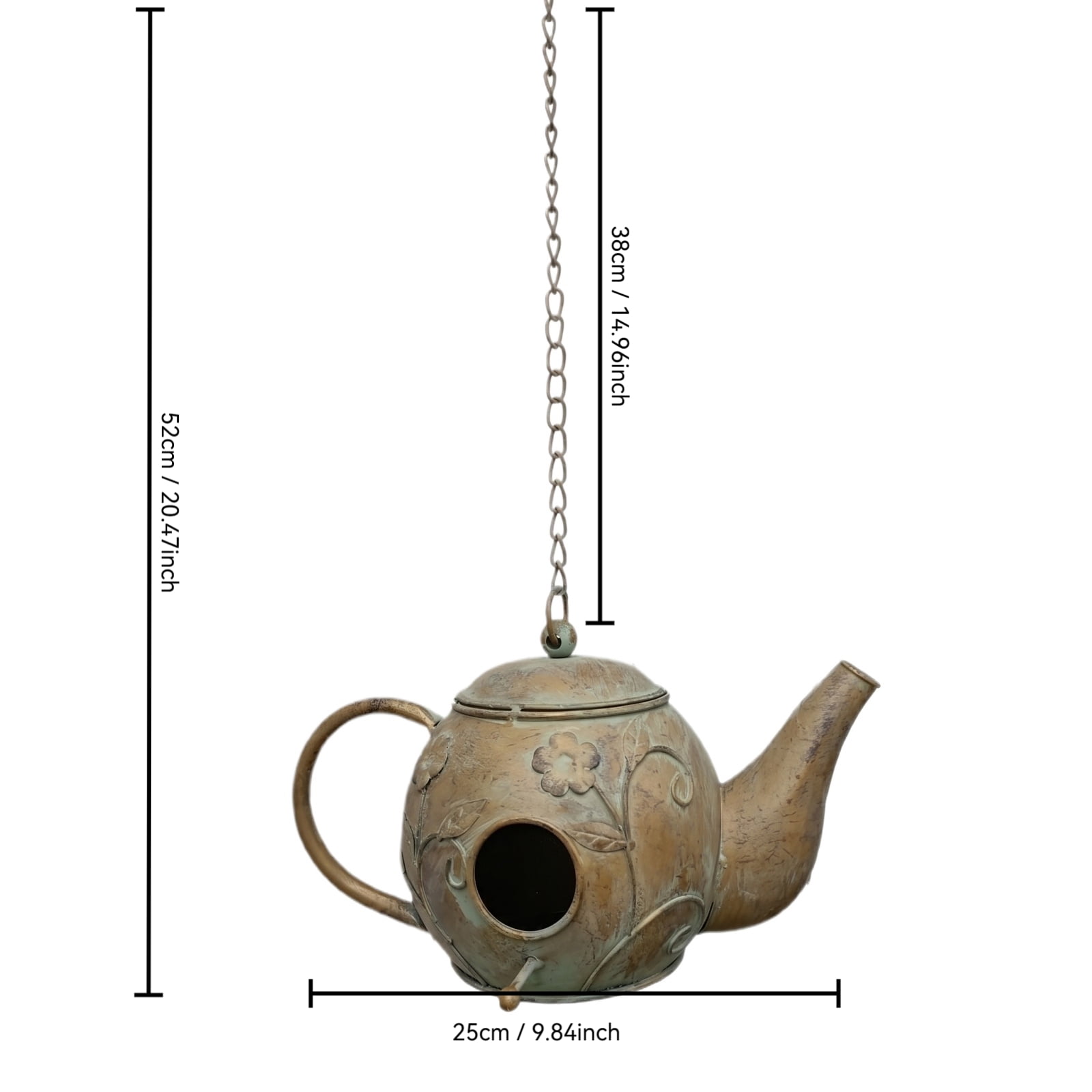 Metal Teapot Hanging Garden Decoration, Creative Iron Art Yard Ornament, Outdoor Decorative Kettle Sculpture, Stylish Wall Accent, A