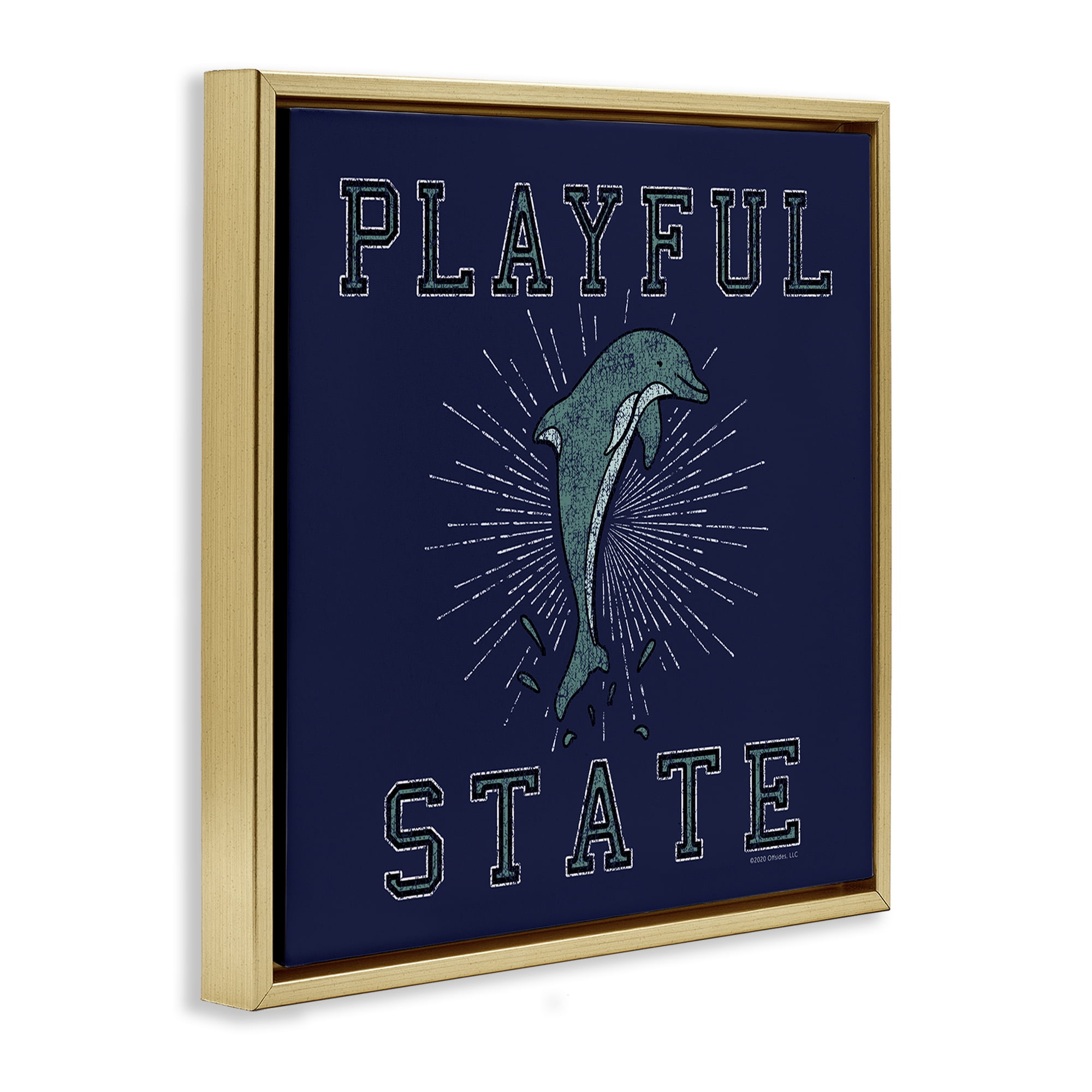 Stupell Industries Playful State Dolphin Novelty & Humor Painting Gold Floater Framed Canvas Art Print Wall Art, 25 x 25
