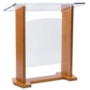 Displays2go Wood and Acrylic 44" Church Pulpits, Acrylic, Oak, Two Panels  Clear, Light Oak (LECTWFAWADO)