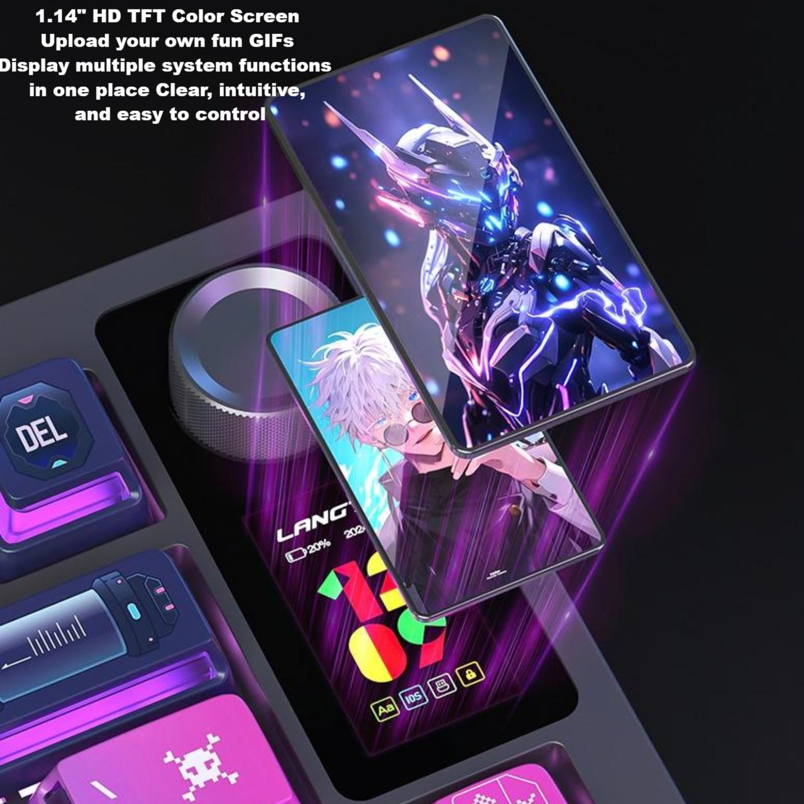 75% Wireless Cyber-Style Mechanical Keyboard with RGB Smart Screen, Music Reactive Backlight, Hot-Swappable Switches, Gasket Mount – Cyber Illusion Purple