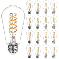 Austin Coast 16-Pack ST58 LED Bulbs, 6W (60W Equivalent), Warm White 2700K, E26 Base, Dimmable, Spiral Filament, Shatterproof
