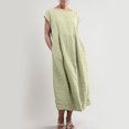thumbnail image 4 of Womens Long Kaftan Dress Casual Loose Sundress Cotton Linen Dress with Pockets Short Sleeve Neck Baggy Dress, 4 of 9