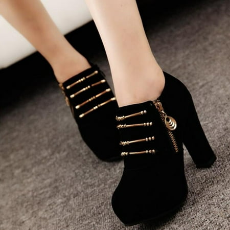 

ankle boots women ladies autumn shoes fashion zip solid loafers single shoes short boots