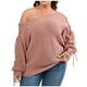 thumbnail image 2 of Suéter de cuello redondo para mujer, moda de gran tamaño, hombros descubiertos, color sólido, con cordones, blusa de dacrón para mujer, 2 of 4