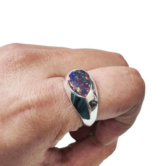 Black Opal Mans Ring, Natural Black Opal Ring, October Birthstone, Micron Plated Jewelry, 925 Silver Ring, Designer Ring, Arabic Ring, Ottoman Turkish Ring, Christmas, Tiny Signet Ring