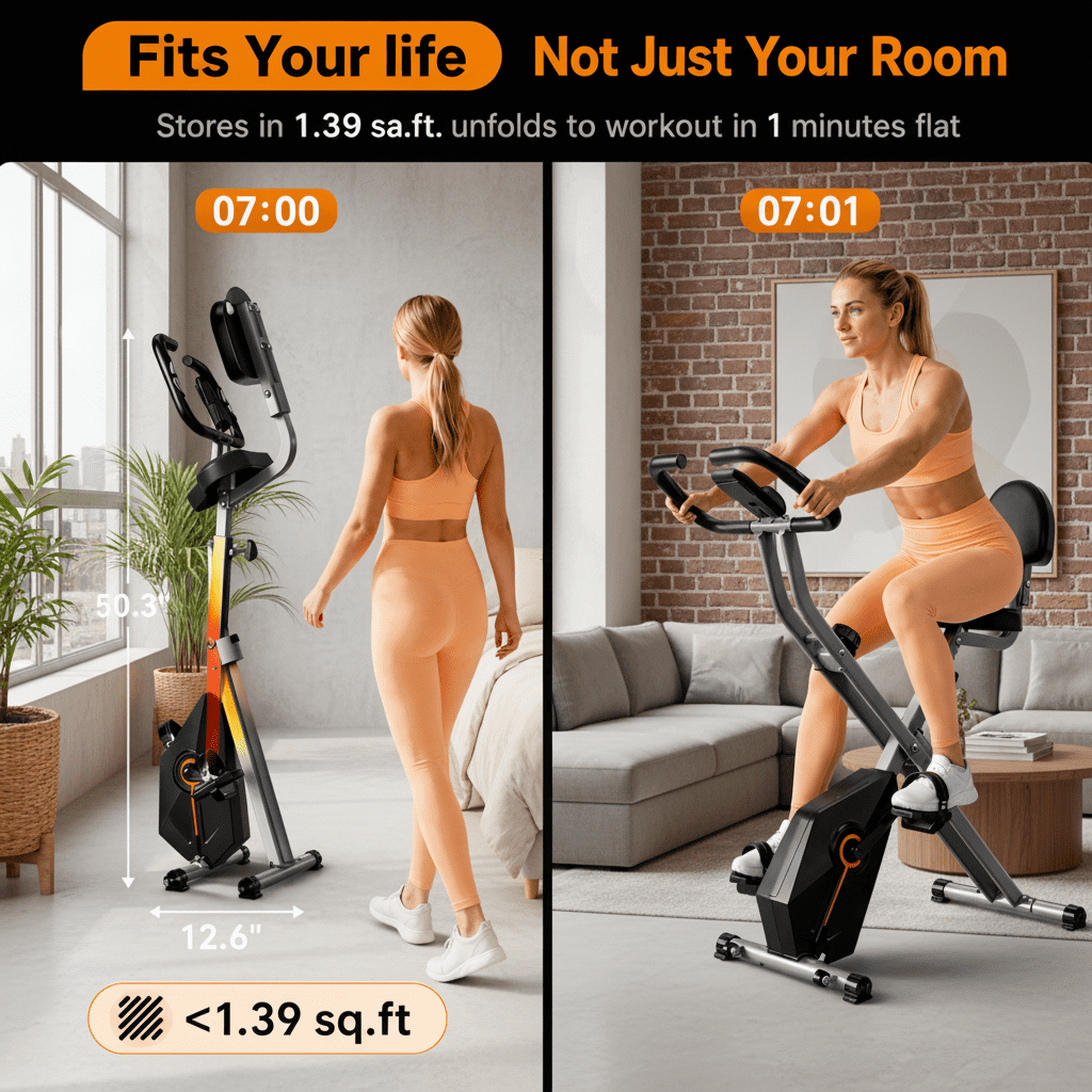 USLIM Foldable Stationary Exercise Bike for Home Cardio Workout, 16-Level Magnetic Resistance, LCD Display, Pulse Sensors, 300 lb Capacity