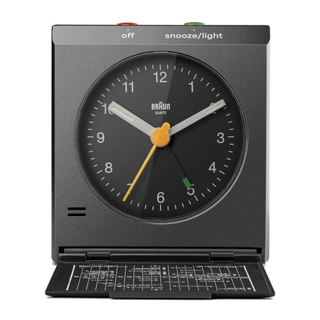 Braun Classic Analogue Travel Alarm Clock, Black, Quiet Quartz, Crescendo Alarm
