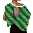 thumbnail image 2 of Ecqkame Womens Open Back Workout Tops Crew Neck Short Sleeve Yoga T Shirts Backless Hollow Out Striped Athletic Shirt Green XL, 2 of 5