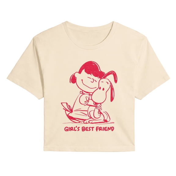 Peanuts - Girl's Best Friend Lucy & Snoopy - Juniors Cropped Graphic T-Shirt