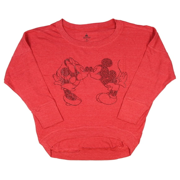 Disney Junior's Mickey and Minnie Kissing Long Sleeve Hi-Low Pullover Top, SM