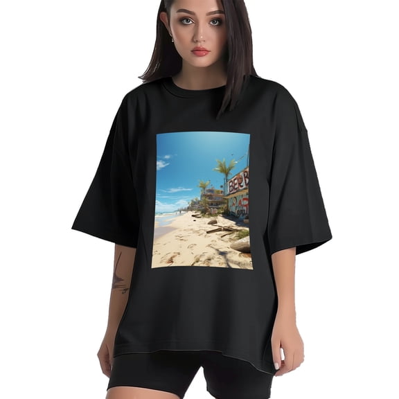 Plus Size Shirt for Women Black Tops for Women Short Sleeves Shirt for Women Seaside (26) T Shirt Crewneck Shirt for Women XS