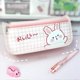 thumbnail image 2 of Canvas Pencil Case Cute Grid Design Large Capacity Stationery Pouch School Pencil Bag for Students Pink, 2 of 3