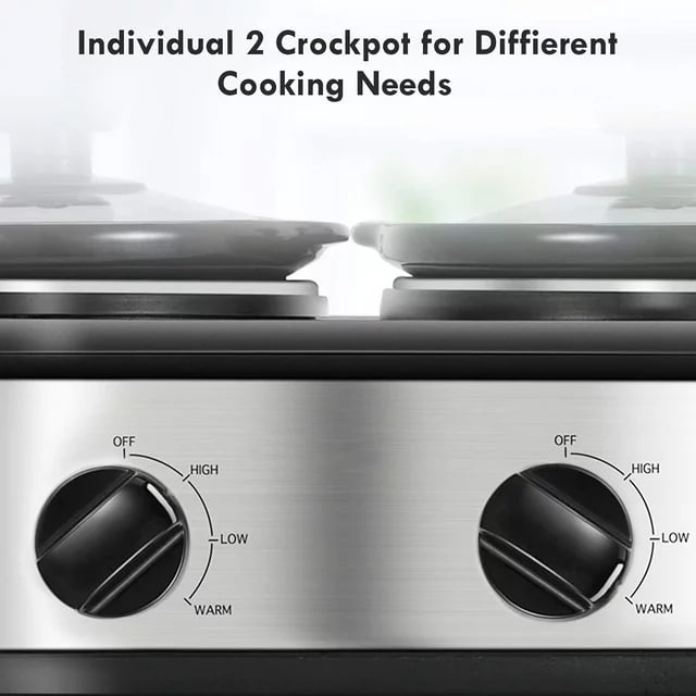 Superjoe Slow Cooker Dual Pot Slow Cooker Buffet Server Stainless Steel Crock  Pot Food Warmer, 2x1.25QT 
