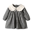 thumbnail image 7 of hotojiny Toddler Girls Gingham Dress Checkered Long Sleeve A-Line Plaid Dress Cute Crew Neck Collared Kids Flowy Dress(Black,4-5 Years), 7 of 7