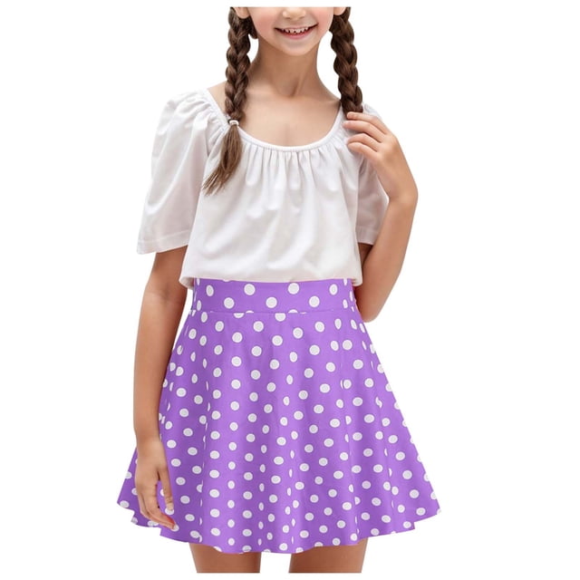 Ywoagh Jupes pour Filles Enfants à Pois Graphique Style Rétro pour Garçons et Tenue de Jeu Active Violet