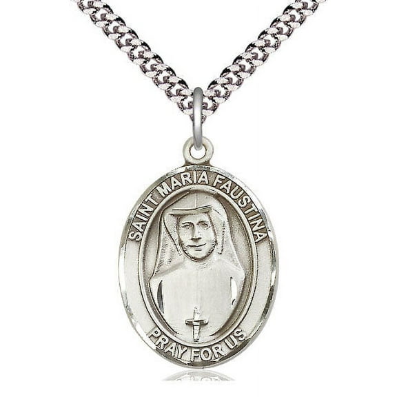 Extel Large Oval Pewter St. Maria Faustina Pendant with 24" chain, Made in USA
