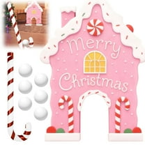 Pink Christmas Golf Toy Set Holiday Wooden Mini Golf Toy with Candy Cane Club & 6 Balls Family Golf Game Kit Xmas Party Game Props Set for Adults and Kids