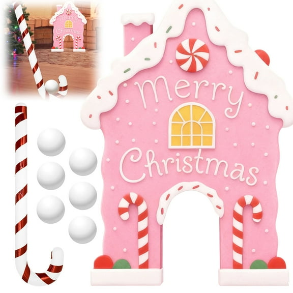 Pink Christmas Golf Toy Set Holiday Wooden Mini Golf Toy with Candy Cane Club & 6 Balls Family Golf Game Kit Xmas Party Game Props Set for Adults and Kids