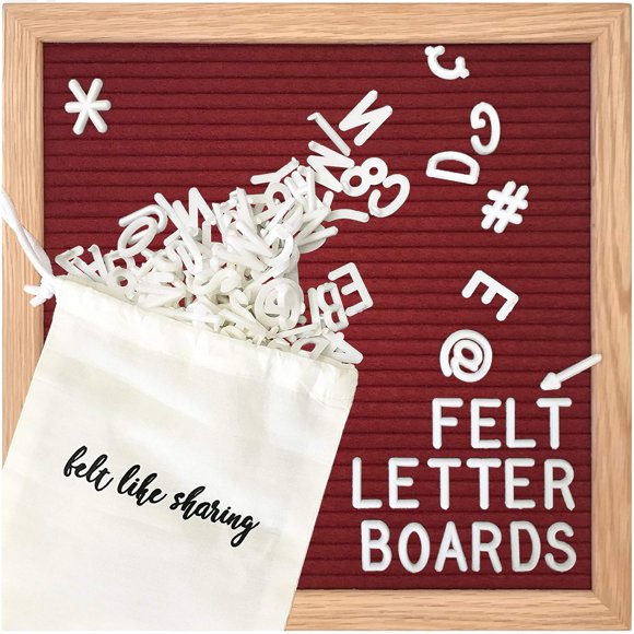 Felt Letter Board, 10x10in changeable Letter Board with Letters White 300 Piece - Felt Message Board, Oak Frame Wooden Letter Board for Baby Announcements, Milestones, Office Decor & More (Sangria)