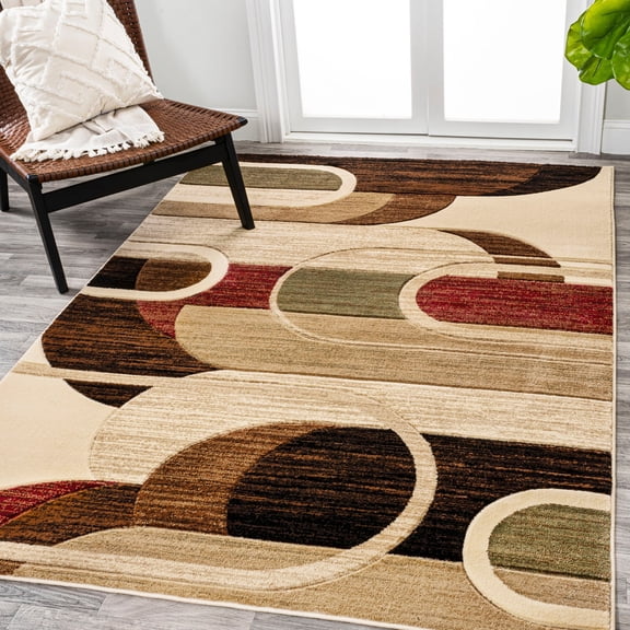 JONATHAN Y UNIQUE 3 x 5 Area Rug, Tamara Retro Abstract Arches - Cream/Brown/Red, UNQ102A-3