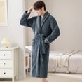 thumbnail image 3 of Previn Men's Belt Fleece Bathrobe Belt Loops Bathrobes Billowy Cold Weather Fall Calf Length Long Sleeve Loungewear Dark Grey Small-Medium, 3 of 3