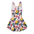 thumbnail image 5 of COEQINE Girls One Piece Swimsuit with Flowy Skirt Bottom, Soft Tank Style Neckline Skirted Swimwear, Comfort Polyester Spandex Bathing Suit for 5-6 Year Olds, Tropical Hibiscus Monstera Palm Leaf, 5 of 8