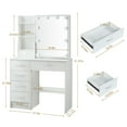 thumbnail image 6 of Yamissi Modern Vanity Table with Sliding Mirror and 10 LED Lights, Bedroom Makeup Desk Set with Stool, 6 Drawers & Shelves, White, 6 of 11