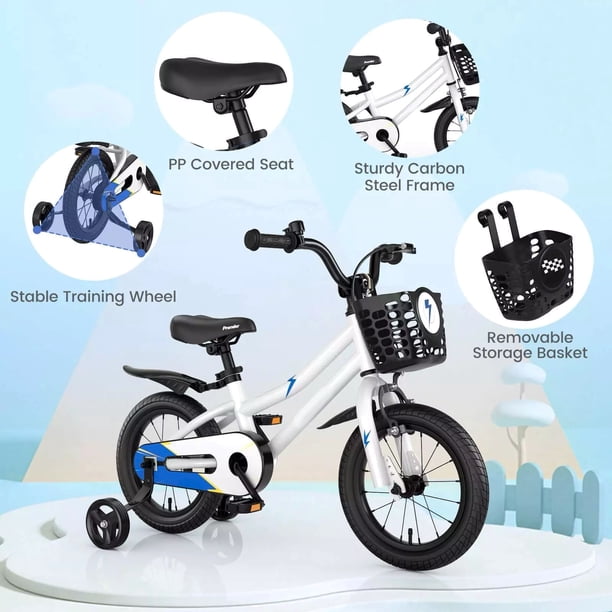 Vélo Enfant 14 Pouces – Stabilisateurs, Porte-bagages, Panier – Siège Réglable, Violet, De 3 à 6 Ans