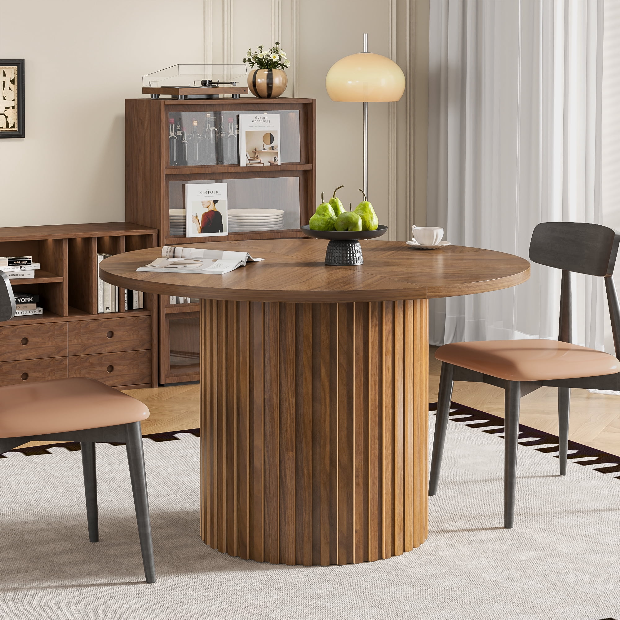 Round Dining Table for 4-6 People, Circle Kitchen Table for Dining Room, Fluted Dining Kitchen Table