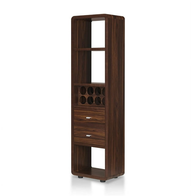 Furniture of America Lionell Mid-Century Wood Standing Wine Rack in Dark Walnut