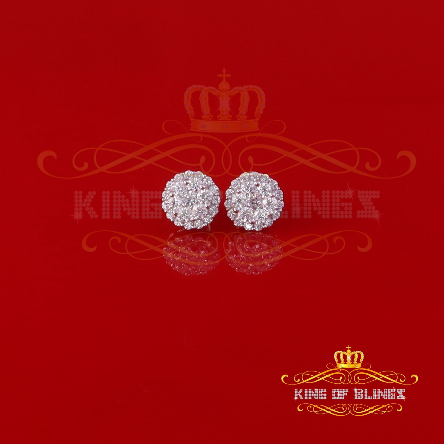 King of Bling's Men's/Womens 925 Silver Yellow 2.00ct VVS 'D' Moissanite Round Stud Earrings
