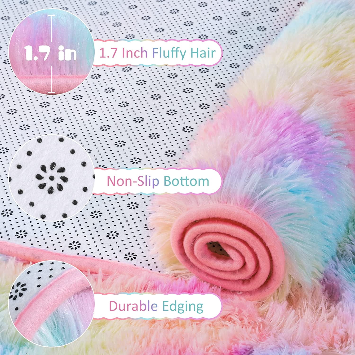 Lochas Cute Rainbow Area Rug Fluffy Colorful Carpet Soft Rugs for Living Room Bedroom Home Decor,4'x6',Rainbow