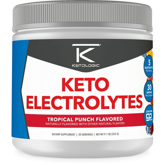 Ketologic Keto Electrolyte Powder (Tropical Punch) 30 Servings - Sugar-Free Hydration Drink Mix with goBHB Complex