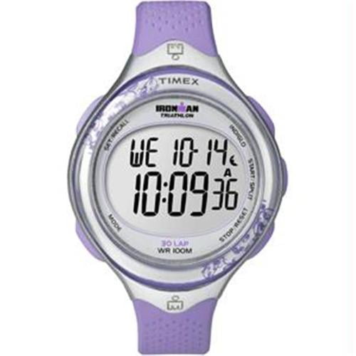 Timex T5K603 Women's Ironman 30-Lap Triathlon Indiglo Night-Light Digital Silver Dial Purple Resin Strap Chrono Watch by Timex