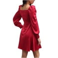 thumbnail image 5 of ChaoHeng Long Sleeve Dresses for Women under $10 Trendy Dresses for Women 2025 Holiday Women Fashion Casual Neck Puff Sleeve French Long Sleeve Solid Color Dress, 5 of 7