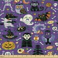 thumbnail image 2 of Ambesonne Halloween Fabric by the Yard Upholstery, Horror Characters Candies, 2 Yards, Blue Violet and Orange, 2 of 5