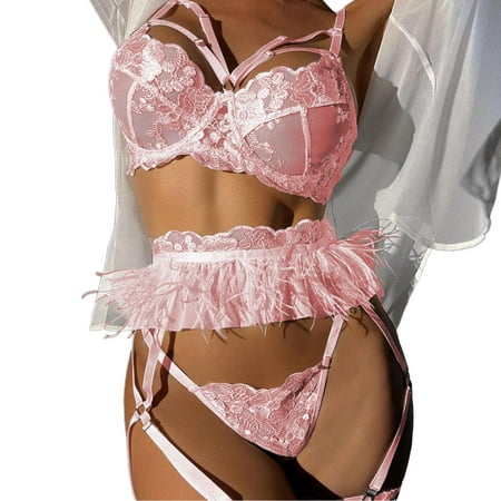 

ZMHEGW Lingerie Set Feather Splicing Clashing Metal Chain Set Hot