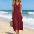 thumbnail image 5 of ClodeEU Women's Sleeveless V Neck Midi Dress,Casual A Line Dress with Button and Pockets Wine,Women's Plus XXXL, 5 of 5