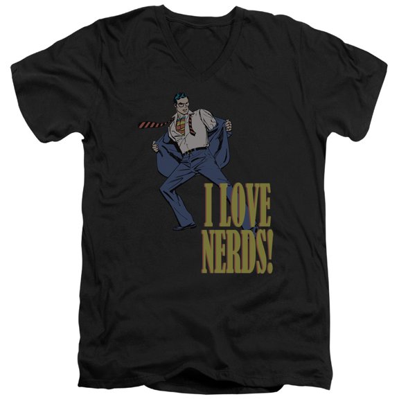 DC Comics I Love Nerds S/S Adult V-Neck T-Shirt Black