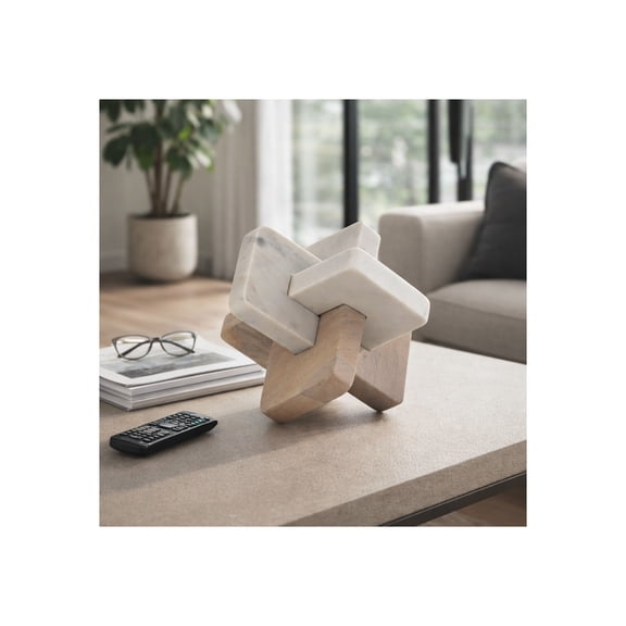 Marble Knot Tabletop for Home and Office Decor - Accent Sculpture for Living Room, Bathroom, and Shelf Styling - Ornament for Coffee Table and Mantel Decor - 9", Ivory & Brown