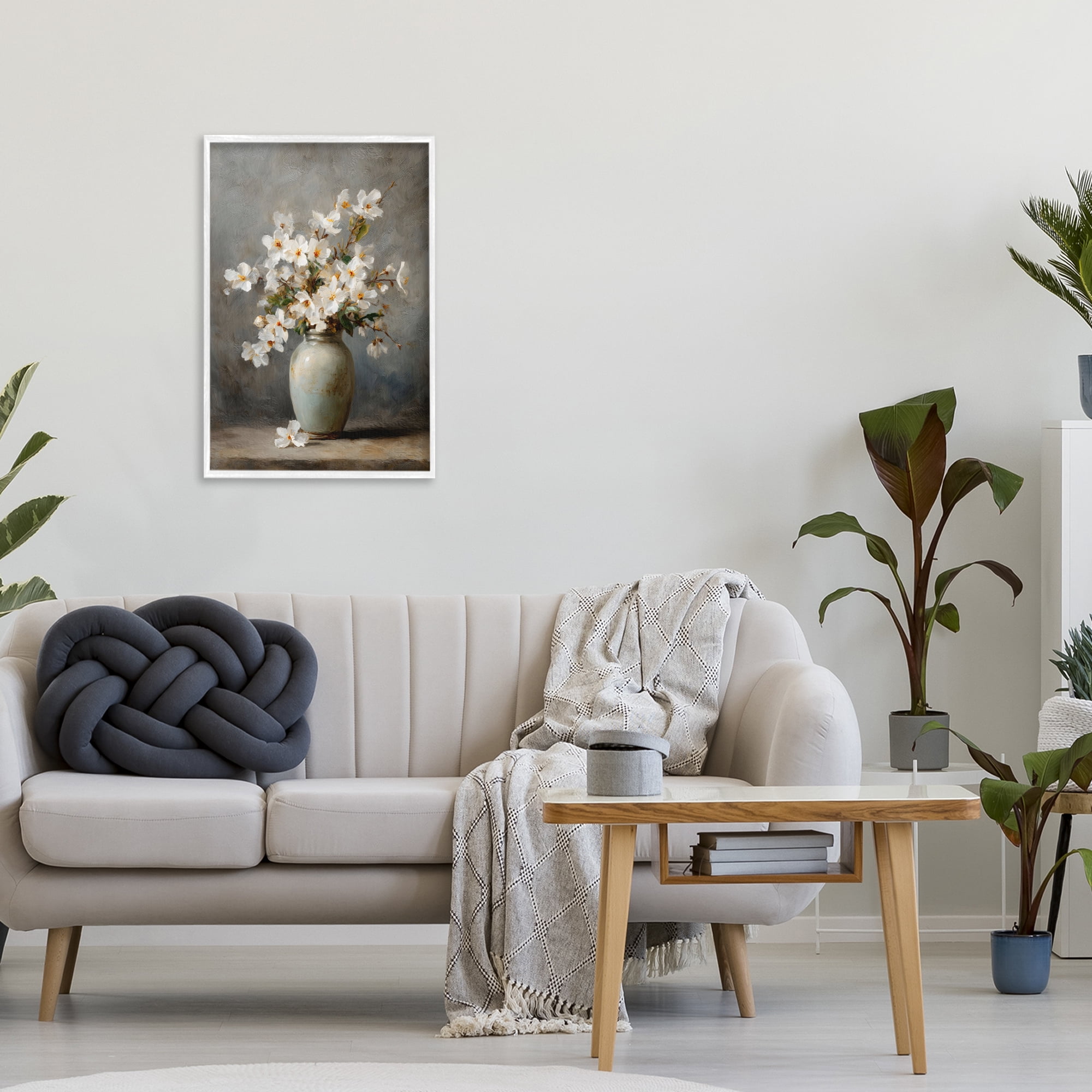 Stupell Industries Full White Flowers in Vase White Framed Giclee Art, design by Petal Prints Design