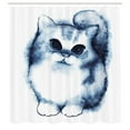 thumbnail image 3 of Ambesonne Navy Blue Shower Curtain, Cat Kitty Design, 69"Wx84"L, Grey White, 3 of 5