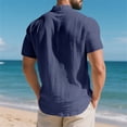 thumbnail image 5 of Rggeeun Men T-Shirts Solid Color Short Sleeve V Neck With Front Buttons & Pocket Trim Pleated Loose Fit For Summer Daily Wear Trendy Tee,Navy,M, 5 of 8