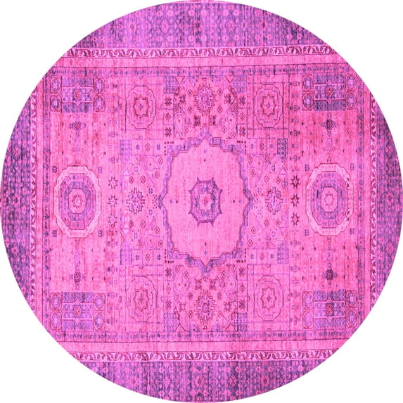 Ahgly Company Indoor Round Abstract Pink Modern Area Rugs, 4' Round