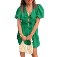 thumbnail image 2 of Summer Short Sleeve Women V-neck Solid Bow Front  Jumpsuit, 2 of 8