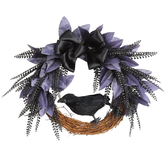 Okbabeha 16”Artificial Halloween Wreath Black Twig Wreath with Glitter Bats Handmade Halloween Wreath Sparkling Hanging Decorations for Front Door Indoor Outdoor Halloween Party Home Decorations