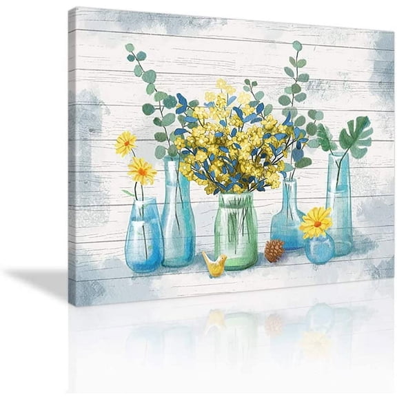 Aaheei Yellow Flower Wall Art Vintage Flower Paintings Yellow Floral Poster Bathroom Decor Picture Prints Canvas Farmhouse Wall Decor for Bathroom Kitchen Home Decor Ready to Hang