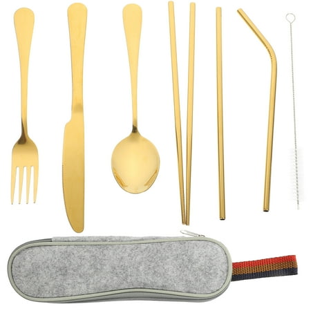 

1 Set of Stainless Steel Flatware Set Portable Reusable Cutlery Set Travel Utensils